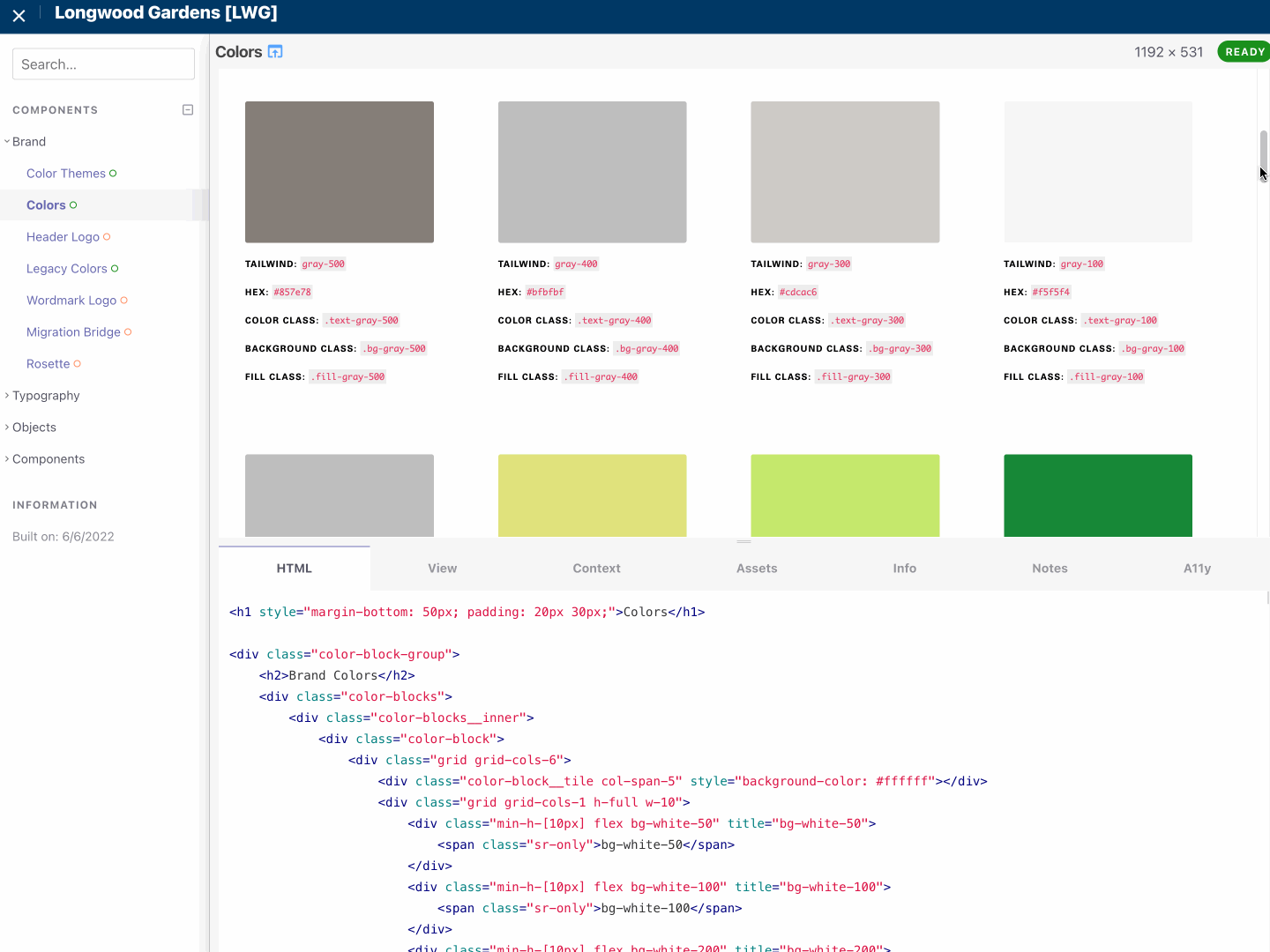A screen shot of the component library and the color contrast information