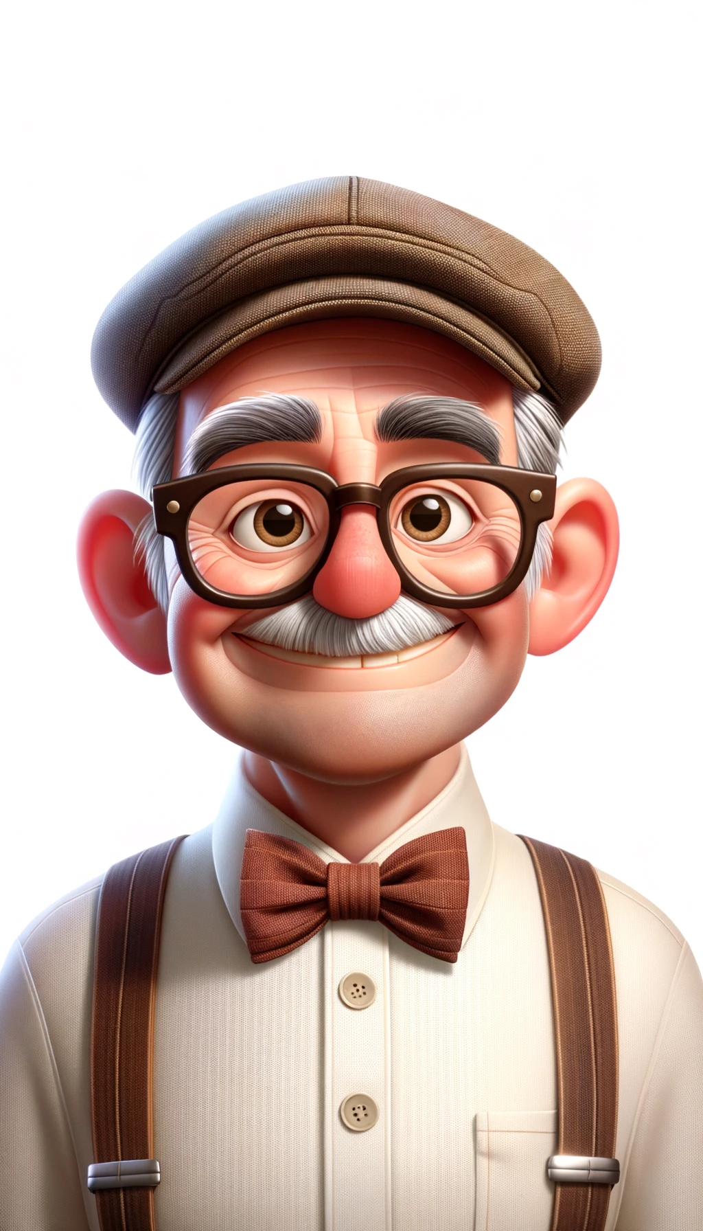 AI art of an older gentleman, wearing a hat and glasses, in a cartoon style