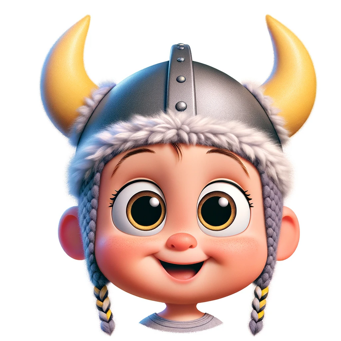 AI art of a young girl with a viking hat on, in a cartoon style