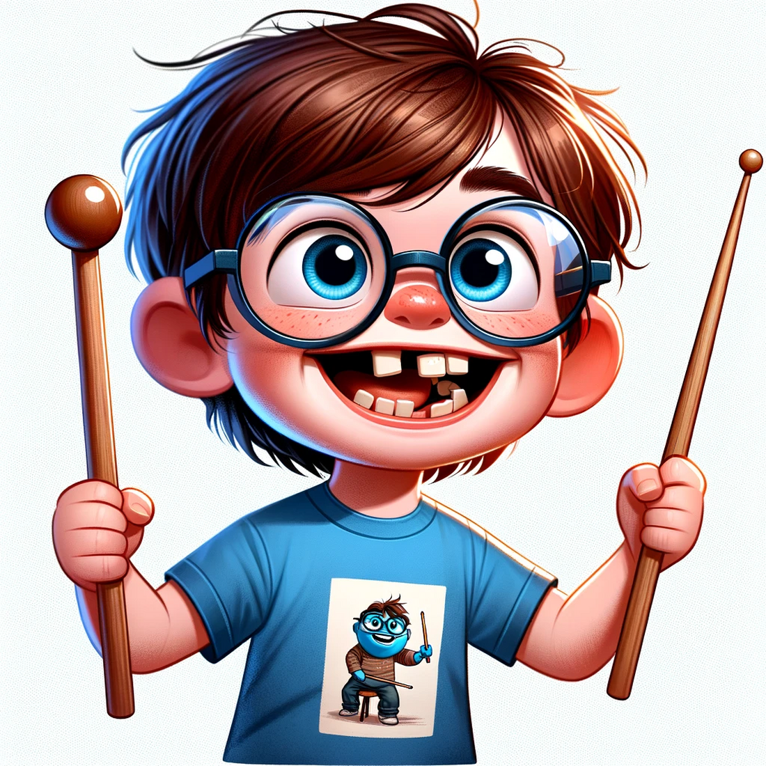 AI art of a young boy holding drum sticks, in a cartoon style