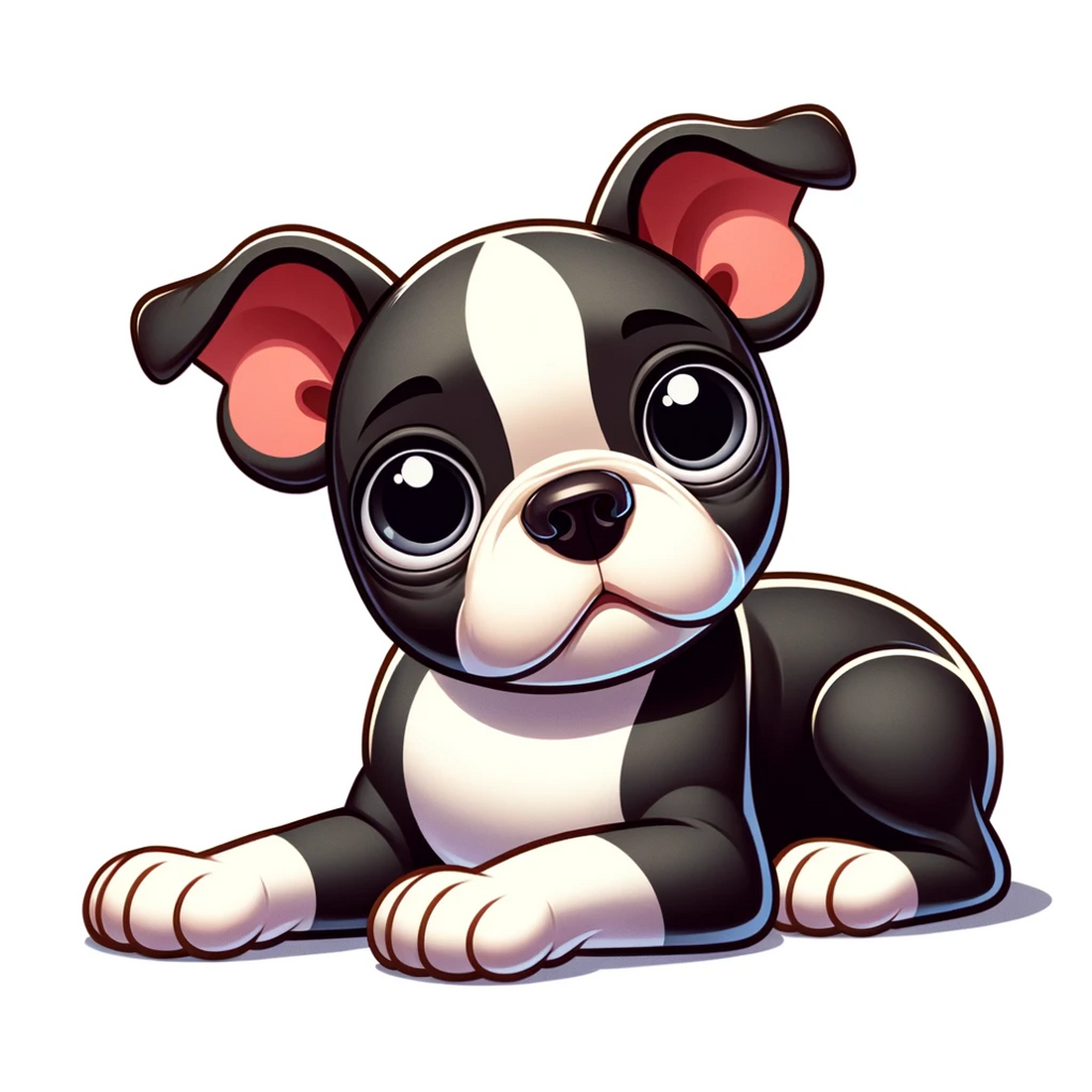 AI art of a black and white puppy, in a cartoon style