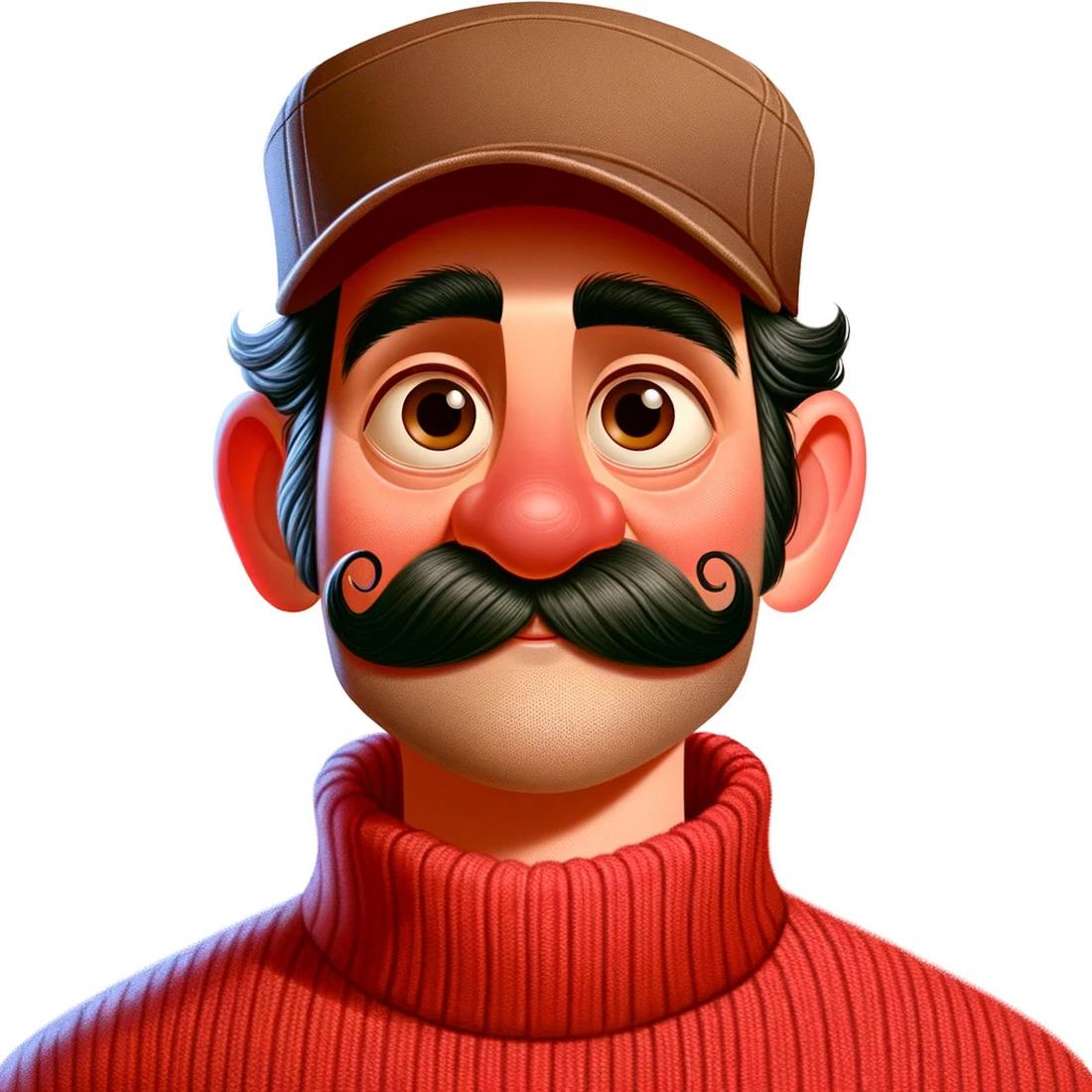 AI of a man wearing a hat and has a fancy mustache, in a cartoon style