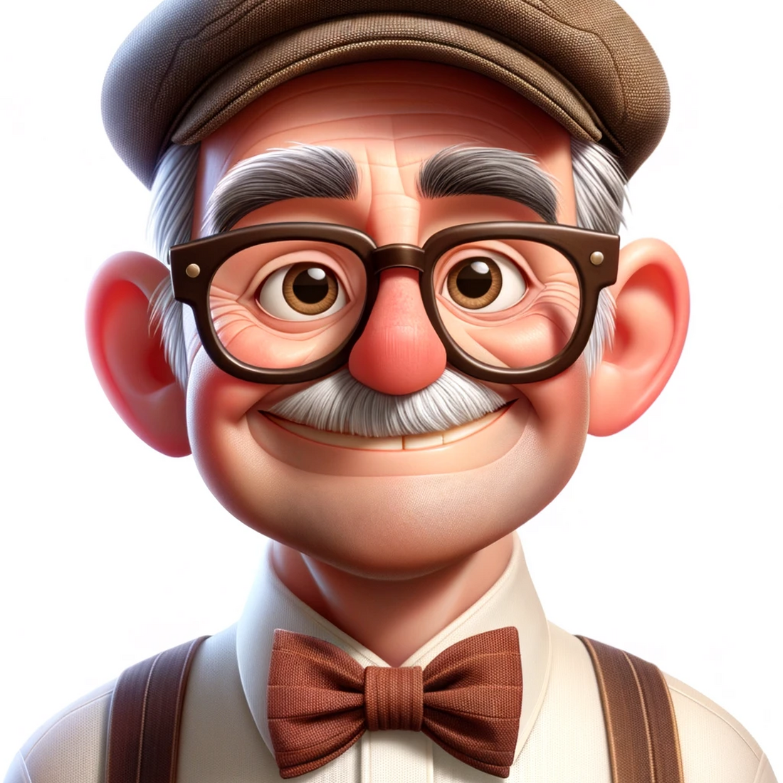 AI art of an older gentleman, wearing a hat and glasses, in a cartoon style